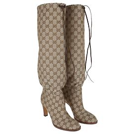 Gucci Beige/Brown GG Lisa Knee length Boots Brown Beige