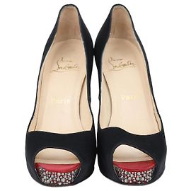 Christian Louboutin Pumps a piattaforma open toe decorate con cristalli neri Nero
