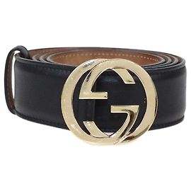 Cinturón Gucci negro con hebilla entrelazada G Negro