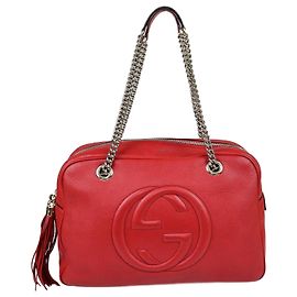 Bolsa Bowler Gucci Vermelha Grande Soho com Corrente Vermelho