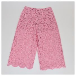 Calça larga de renda floral rosa Valentino Rosa