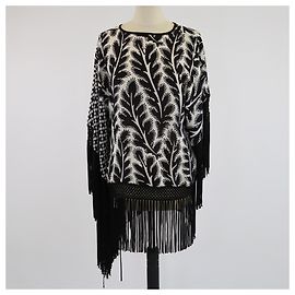 Andrew Gn Black/White Printed Tassel Fridge Top Black White