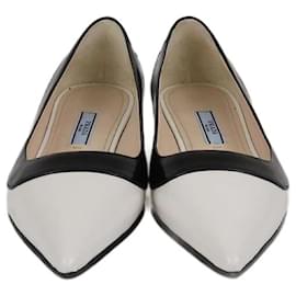 Prada White/Black Brushed Pointed Toe Flat Pumps Black White