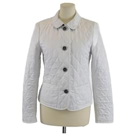 Burberry White/Checked Collar Diamond Quilted Button Front Jacket White Other