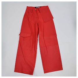 Jacquemus Red Leather Wide Pants Red