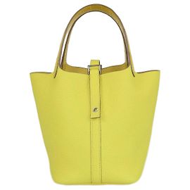 Borsa Picotin Lock 18 in alligatore Mimosa/Lime e pelle Clémence di Hermès D'oro Altro