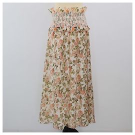 Gonna maxi affumicata con stampa floreale pesca e rosa di Zimmermann Marrone Pesca