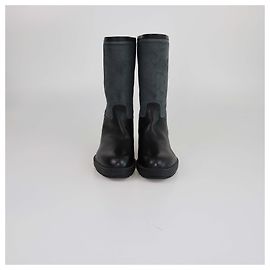 Hermès Hermes Black/Gray Mid Calf Rain Boots Brown Black
