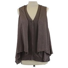 Brunello Cucinelli Beige Sleeveless Sequins Embellished Button Up Top Beige