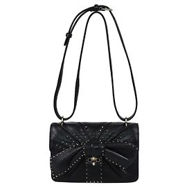 Valentino Black Rockstud Ruffled Bow Shoulder Bag Black
