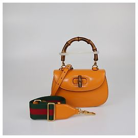 Sac à main Gucci Tan Small Bamboo 1947 Beige