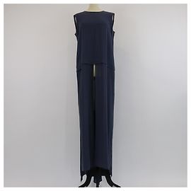Brunello Cucinelli Dark Blue Sleeveless Pannels Flowy Dress Dark blue