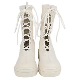 Christian Dior Off White Arcade Lace Up Combat Boots Eggshell