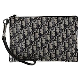 Christian Dior-Christian Dior Navy Blue Oblique A5 Zipped Pouch-Navy blue