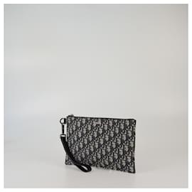 Christian Dior-Christian Dior Navy Blue Oblique A5 Zipped Pouch-Navy blue