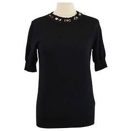 Blusa de malha preta com mangas curtas adornada com cristais Lanvin Preto