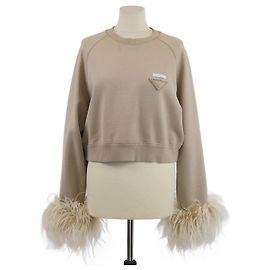 Sudadera de manga larga beige con detalles de plumas Prada Beige