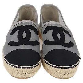 Chanel Grey/Black Mesh CC Cap Toe Flats Black Grey