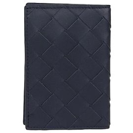 Bottega Veneta Navy Blue Intrecciato Flap Card Case Navy blue