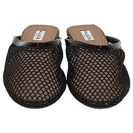 Schwarze Netz-Flachmules von Alaïa Schwarz