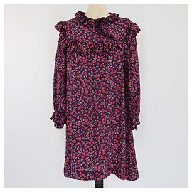 Sandro Shiftkleid mit mehrfarbigem Blumenmuster und Rüschendetails Mehrfarben