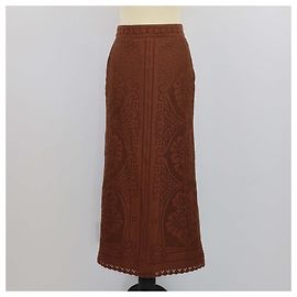 Saia Maxi de Renda Marrom Valentino Marrom