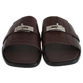 Hermès Hermes Dark Brown/Noir Alligator Gabriel Sandals Black Dark brown