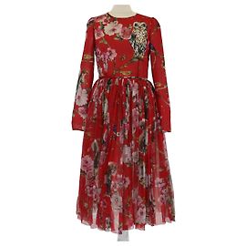 Robe plissée à manches longues imprimée rouge/multicolore de Dolce & Gabbana Rouge Multicolore