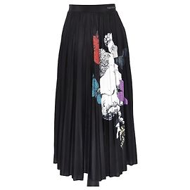 Jupe midi plissée imprimée noire Valentino Noir