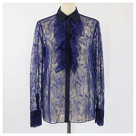 Langarmhemd mit Spitzenmuster in Marineblau von Roberto Cavalli Marineblau
