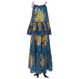 Conjunto de Top e Saia Plissada Nina com Amarração Azul Impressa da Zimmermann Azul