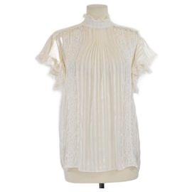Top corto a maniche corte crema con volantini e pizzo Zimmermann Crudo