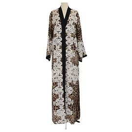 Vestido Abaya com Detalhe em Renda e Estampa de Leopardo Multicolorido Dolce & Gabbana Multicor Estampa de leopardo