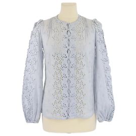 Zimmermann Powder Blue Embroidered Button Long Sleeve Blouse Other