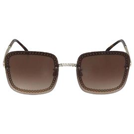 Chanel Brown Gradient Chain Square Sunglasses Brown