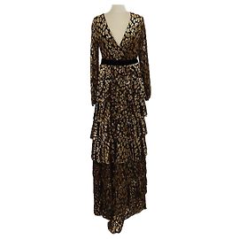 Vestido maxi com cinto e estampa de leopardo preto/dourado Valentino Preto Dourado
