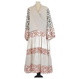 Autre Marque Conjunto de Blusa e Saia em Bordado Coral Bege e Oliva de Silvia Tcherassi Bege Verde oliva Coral
