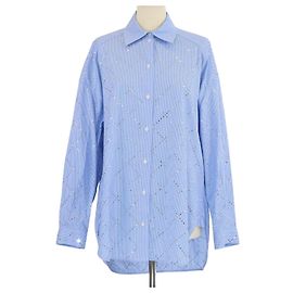Camicia oversize Sandro blu a righe Janeiro con strass Blu