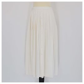 Saia midi plissada em jacquard com logo creme Prada Cru