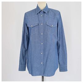 Camicia a maniche lunghe Thomas in chambray effetto denim blu Loro Piana Blu