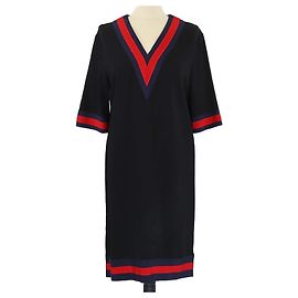 Robe midi noire à col en V Gucci avec bande Web Noir