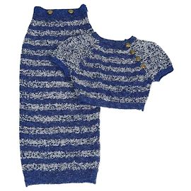 Blau/Weiß gestreiftes Strick-Crop-Top und Rock-Set von Elisabetta Franchi Weiß Blau