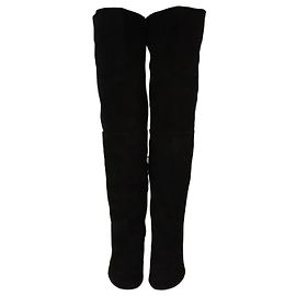 Chanel Black CC Cap Toe High Knee Boots Black