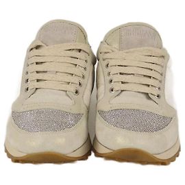 Brunello Cucinelli weiße/hellbeige Perlen-Sneaker Weiß Beige