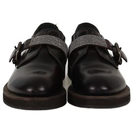 Brunello Cucinelli Dark Brown Beaded Strap Buckle Monili Derby Dark brown