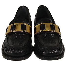 Prada Black Braided Metal Embellished Loafers Black