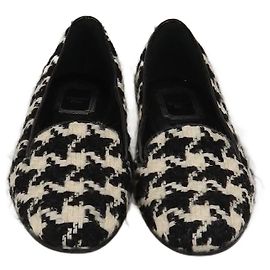 Christian Dior Black/White Tweed Houndstooth Flat Loafers Black White