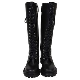 Aquazzura Black Knee High Lace Up Combat Boots Black