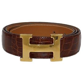 Cinto de Crocodilo Porosus com Fivela H Miel Shine da Hermès Outro