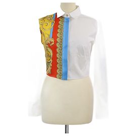Camisa de manga larga recortada con estampado Barocco blanco de Versace Blanco